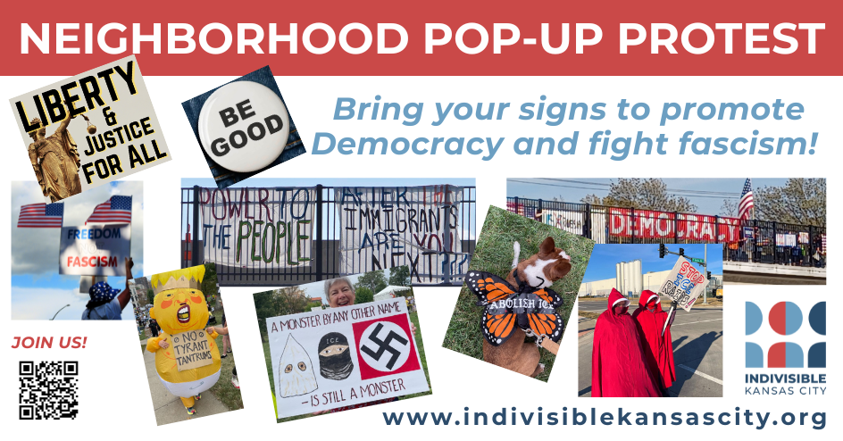 POP UP PROTEST JAN 28th Wed 85th and Ward Parkway