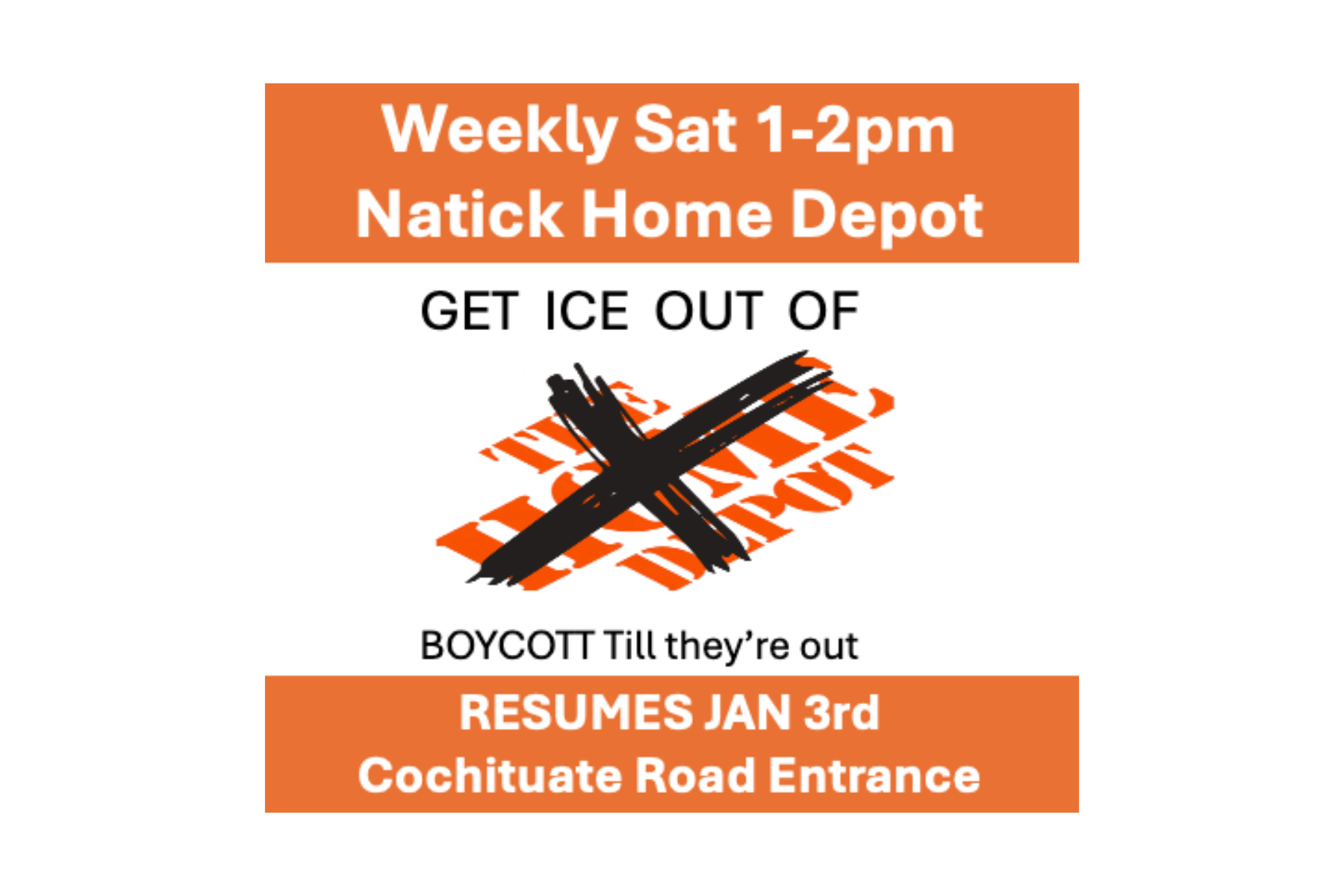 Get ICE out of Home Depot Natick WEEKLY Saturdays @ 1pm Sponsored by MBIC